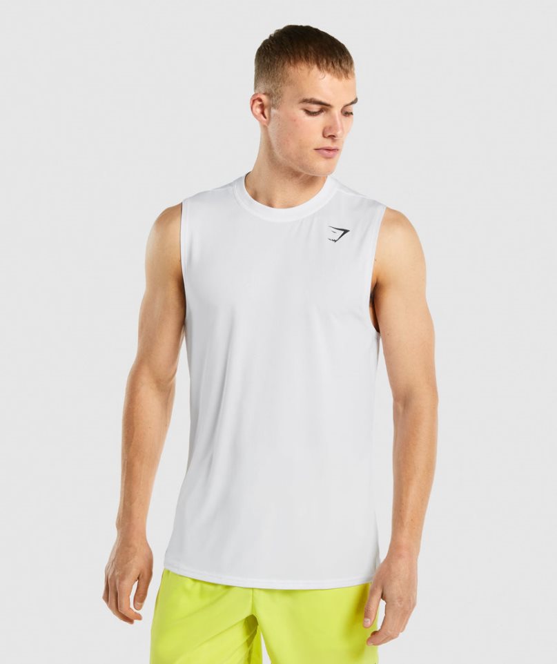 Men\'s Gymshark Arrival Sleeveless Tanks White | NZ 9DMSGT